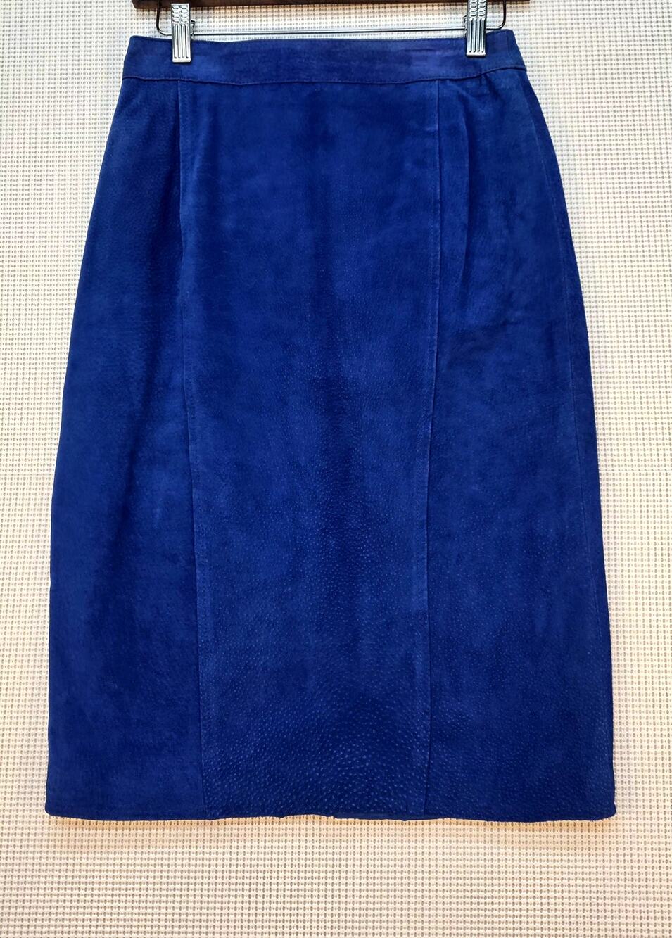 VTG Bermans Blue Suede Leather Skirt 10 Pencil High Waist Cobalt Royal 80s 90s